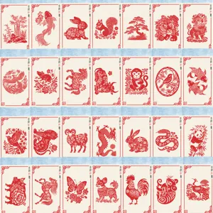 Chinese style paper cut bookmarks set, traditional zodiac animals and plants decorative cards.