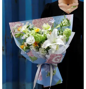 Korean waterproof floral wrapping paper with elegant gift print, perfect for flower bouquets.