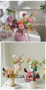 Round mini flower box hat box gift bucket for floral arrangement and holiday gifting.