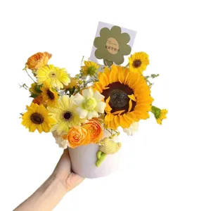 Teachers Day Round Mini Flower Box Cylindrical Cardboard Gift Packaging Box For Floral Arrangement Hug Bucket Party Decor
