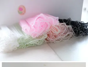 Korean style wavy mesh fabric for flower bouquet packaging, pleated lace material for gift wrapping.