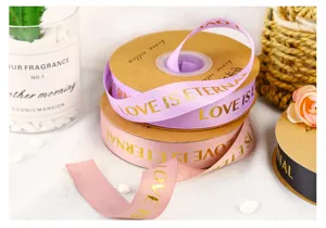1cm gold stamped ribbon DIY bouquet decorative ribbon gift wrapping satin ribbon rolls for crafts