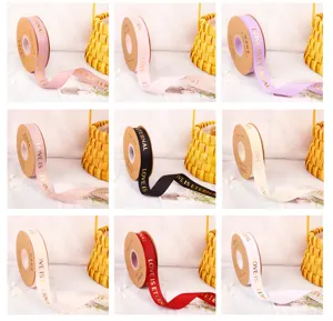 1cm gold stamped ribbon for DIY flower wrapping and gift packing satin ribbon rolls deco