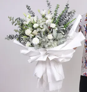 Korean style waterproof flower wrapping paper for bouquets, elegant monochrome design for romantic gifts.