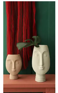 Abstract human face ceramic vase set, Nordic aesthetic tabletop decorative flower pot for home.