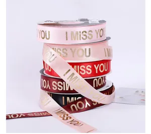 2.5cm hot stamped English letter satin ribbon for floral bouquet packaging and gift decoration.