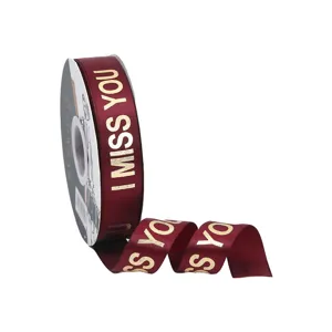 Gold Stamped English Letter Satin Ribbon 25mm 45 Yards I Miss You Polyester Ribbon For DIY Bouquet Flower Wrapping Gift Box Decoration