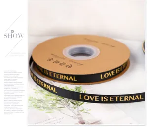1cm black gold foil ribbon for DIY floral bouquet gift wrapping and bow decoration crafts.