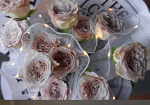 Korean wavy mesh flower wrapping tulle with fairy lights for gorgeous bouquet floral design.