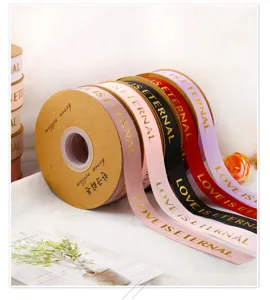 1cm gold stamping ribbon DIY bouquet decoration gift bow ribbon craft wedding party wrapping supplies