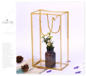 Transparent PVC flower gift bag with gold border, waterproof floral packaging handbag for bouquets.