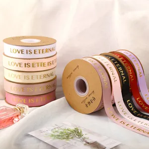 1cm gold stamped ribbon for DIY bouquet decoration gift wrapping wedding party crafts packaging
