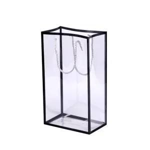 Clear PVC Flower Gift Bag Transparent Floral Bouquet Tote Bag with Black Frame and Silver Handle