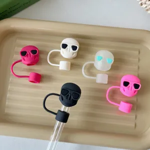 Joli couvercle de paille tête de mort 10mm capuchon anti-poussière accessoires pour tasse