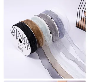 2.5cm wavy edge organza ribbon rolls for flower wrapping, gift wrapping, and DIY bow crafts.