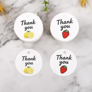 Round Paper Gift Tags Thank You Card With Lemon And Strawberry Pattern For Wedding Party Packaging