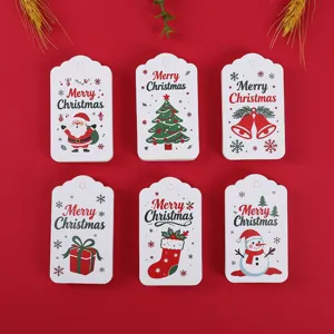 Christmas paper gift tags set featuring Santa, tree, and snowman designs, ideal for holiday packaging.