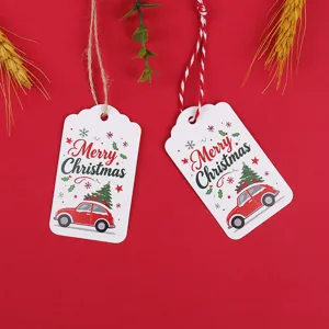 Christmas gift tags paper labels with red car tree design for holiday party packaging decor