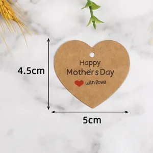 Heart-shaped kraft paper hang tag for Mother's Day gift decoration 4.5x5cm blank label.