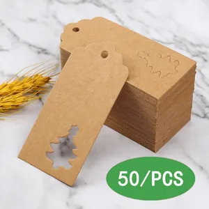 Kraft paper Christmas tree hollow gift tags 50pcs hanging labels for holiday party decor