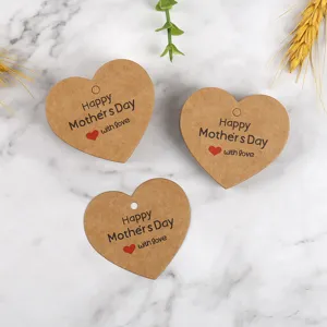 Heart-shaped kraft paper gift tags with Happy Mother's Day prints for party decoration.