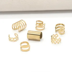 Set mit 7 vergoldeten Ohrmanschetten aus 304 Edelstahl ohne Piercing-Design