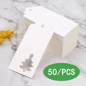 White hollow Christmas tree paper gift tags set of 50 pieces for holiday party decoration.