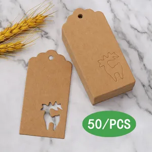 Kraft paper Christmas gift tags with hollow deer design, perfect for holiday decoration.