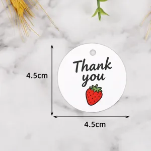 Round strawberry thank you gift tag with 4.5cm size, paper hanging tag for packaging decoration.