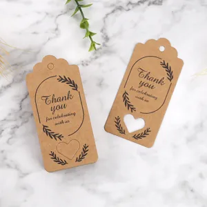 Kraft paper thank you hang tags detail view, ideal for gift packaging and wedding decoration.