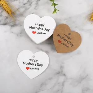Heart shaped paper tags for Mother's Day gift decoration, kraft and white blank hang labels.