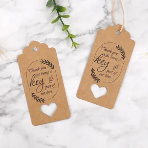 Kraft paper gift tags with hollow heart design and thank you print, perfect for packaging.