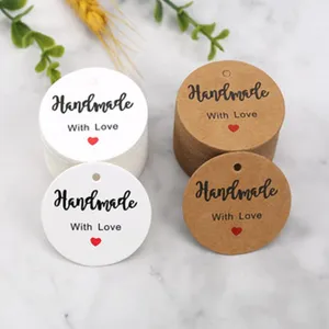 Round paper tags handmade with love kraft white gift packaging labels for baking decor.