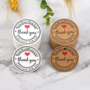 Round handmade gift tags set with love text and heart pattern for baking packaging.