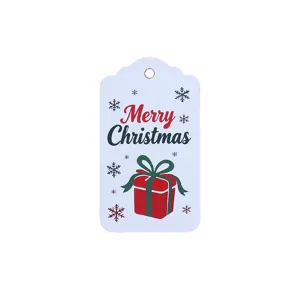 Christmas gift tags with red box and green ribbon, perfect for holiday wrapping and party decor.