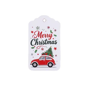 Christmas gift tags with red car and tree design, perfect for holiday presents and decor.