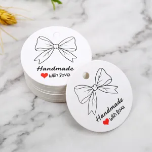 Handmade Paper Gift Tags Bow Printed White Cardstock Hang Tags For Bakery Gift Wrapping And Party Decoration