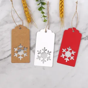 Christmas snowflake hanging tags kraft paper white red gift tags set for holiday party decor