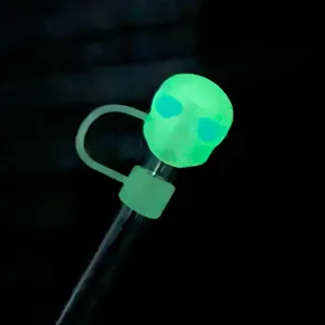 Capuchon de paille crâne lumineux anti-poussière accessoire en silicone pour gobelet