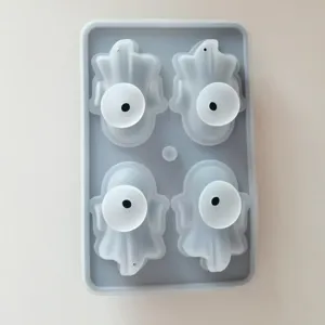 Moule à glaçons fantôme 3D Halloween en silicone, bac souple 4 cavités pour cocktail whisky.