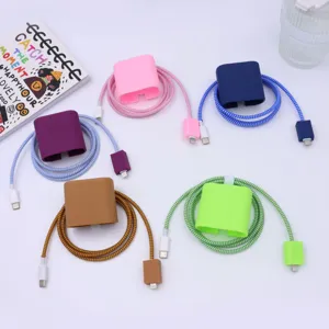 Silikon Ladeschutz Huelle und Kabelwickler Set bunte Schutzhuelle Zubehoer Detailansicht