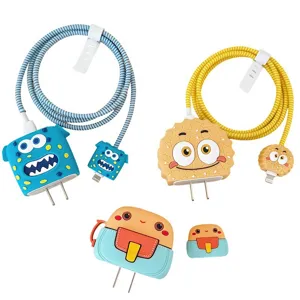Leuke cartoon oplader beschermhoes en datakabel winder set voor Apple, anti-breek ontwerp.