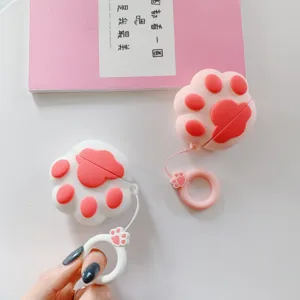 Süße Katzenpfote Silikon AirPods Hülle mit Ringband stoßfeste kabellose Ohrhörer Abdeckung.