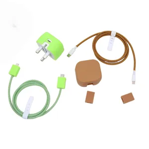 Silicone protective case and cable winder organizer set for 20W UK charger and cords