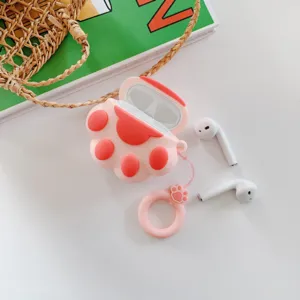 Süße rosa Katzenpfote Silikon AirPods Hülle mit Ringband, stoßfeste Schutzhülle neu.