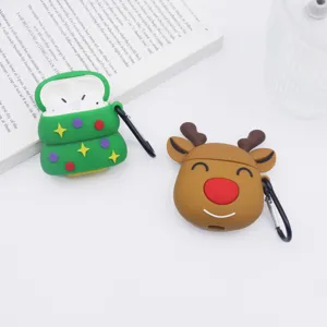 Cartoon Weihnachtsbaum Elch PVC Weiche Kopfhörer Schutzhülle Für AirPods Pro Kabellose Bluetooth Kopfhörer Hülle Mit Metall Schlüsselanhänger Haken