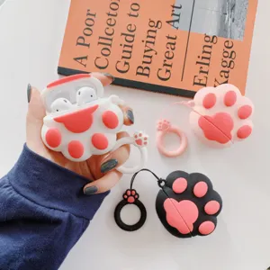 Niedliche 3D Katzenpfote Silikon Schutzhülle für Apple AirPods Ladecase mit Ring Kordel