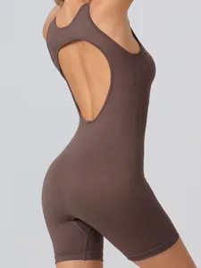 Combinaison de yoga sans coutures pour femmes short de fitness dos nu sport elastique.