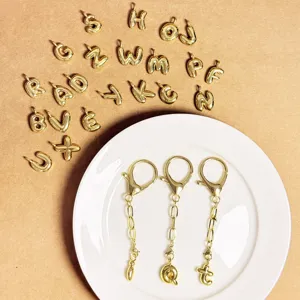 Gold balloon letter charms and keychain pendants, 26 alphabet bag charms for DIY jewelry making