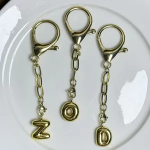 Luxury Gold Plated Copper Bubble English Letter Keychain Pendant Alphabet Bag Charm Fashion Jewelry Minimalist Style